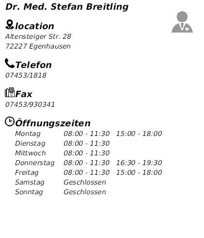 Dr. med. Stefan Breitling, Allgemeinmediziner in 72227 